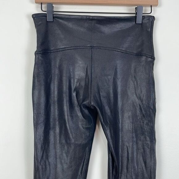 SPANX Faux Suede Shiny Black Leggings Women’s Large - Picture 4 of 7